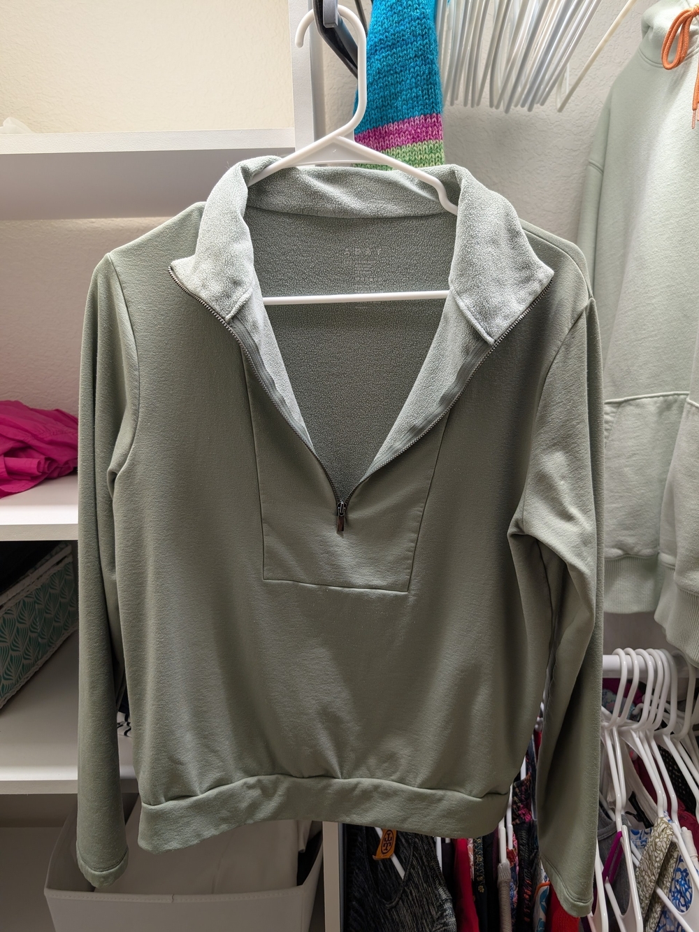ADAY Light Sage Half-Zip Sweater Size Small